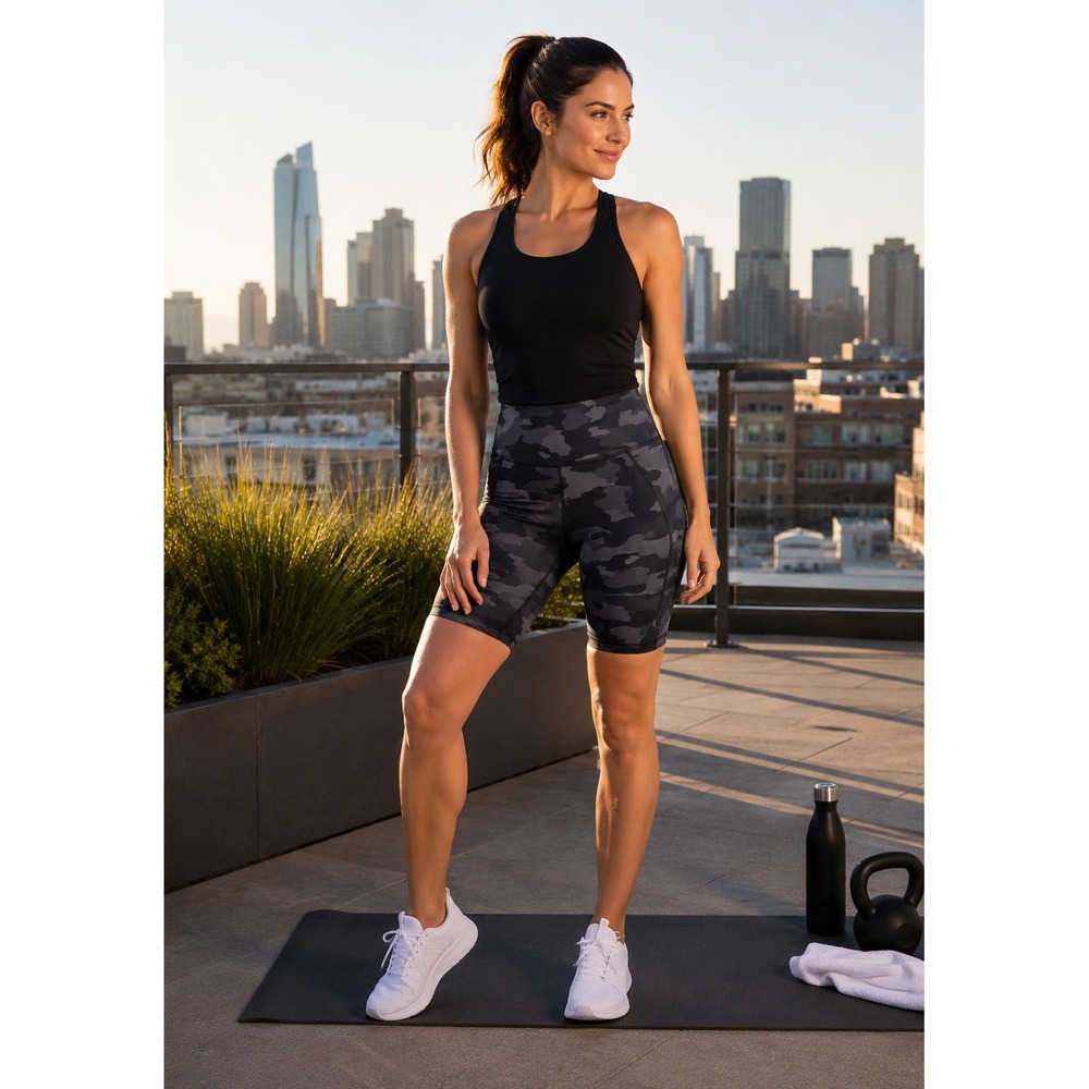 Sweaty Betty Power 9" Camo Biker Shorts Black Gray Small NWT SB4822AP
